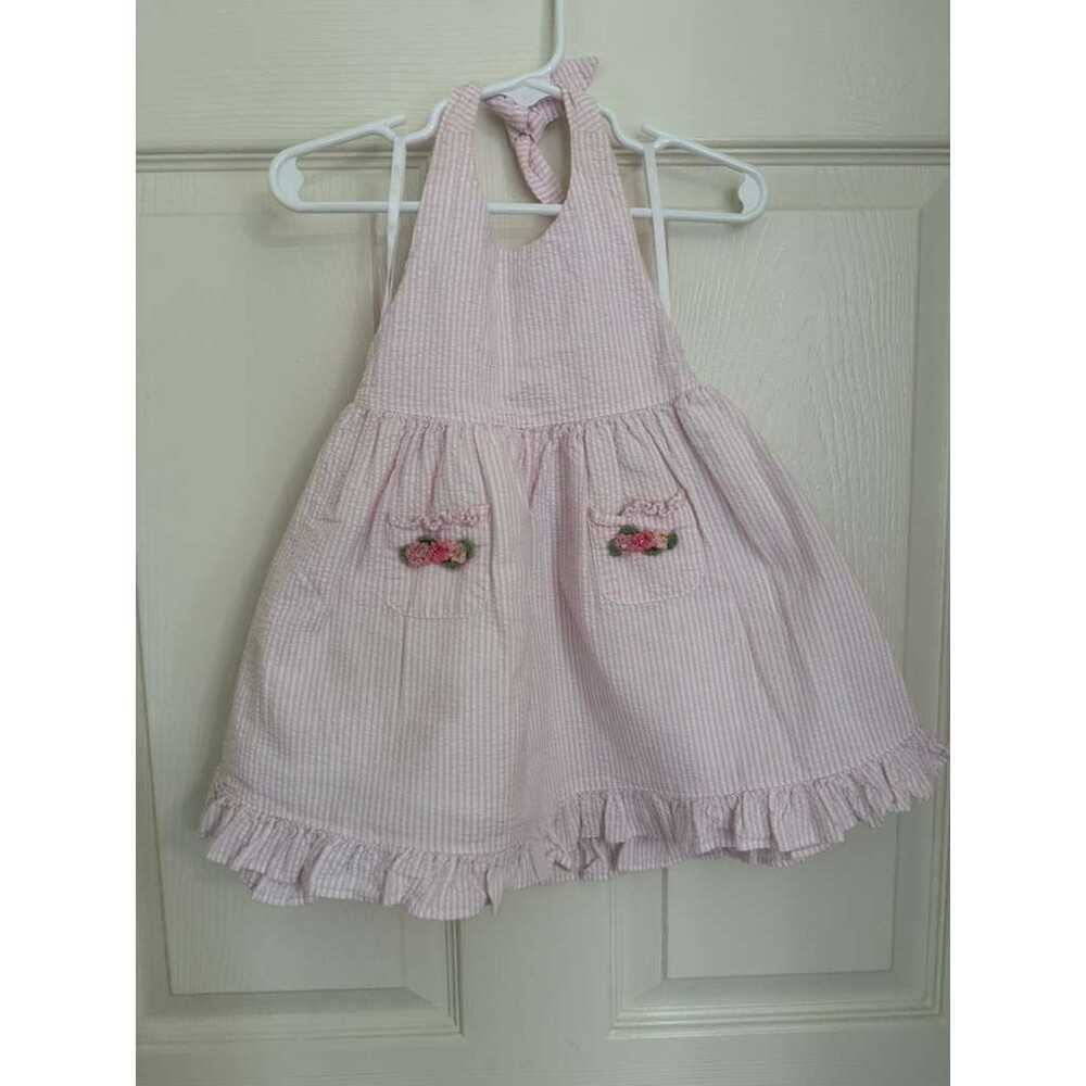 Chelsea Corner Baby Girls Pink Seersucker Halter Dress 12 Mos